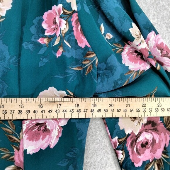 Torrid Harper Blouse Wmns Sz 2 Georgette Teal Floral Long Sleeve Back Tie V-Neck - Picture 6 of 12